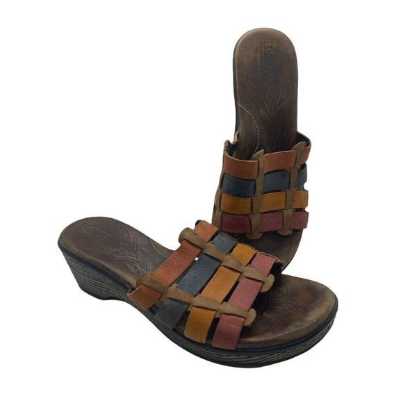Born LoLo Women's Slide Sandals Brick Multi-Color Distressed Leather Sz 7US 38EU - Picture 1 of 8